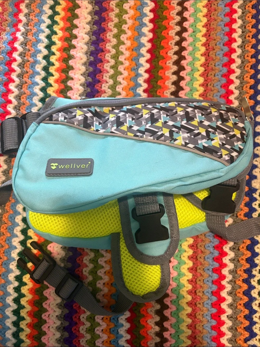 Light Blue Waist Pack with Geometric Pattern
